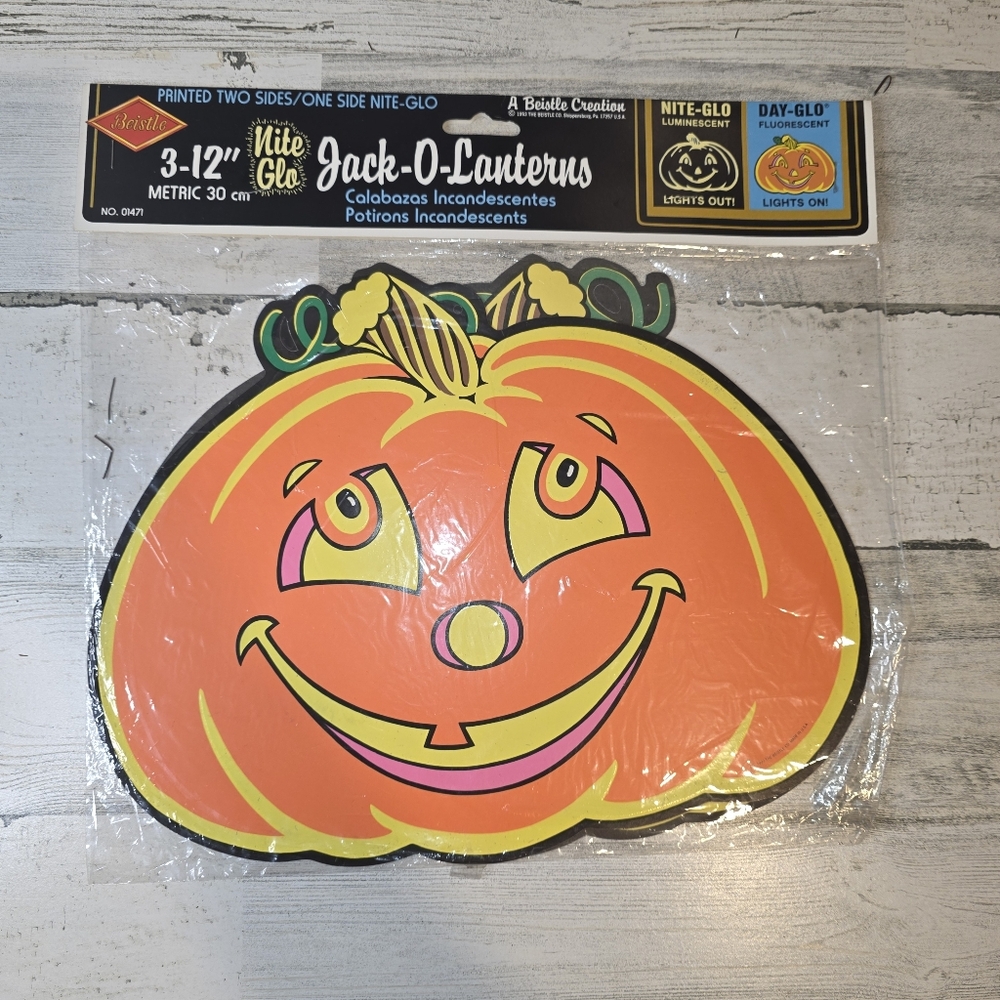 Sealed Vintage 1993 Beistle Nite Glo Jack O Lantern Halloween Glow in Dark - Picture 9 of 9